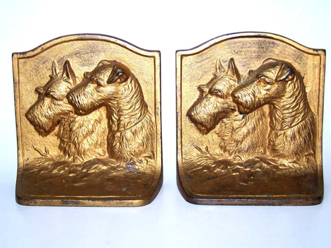 A rare pair of Antique Bookends by Hubley Mfg. circa 1925 depicting a Scotty Dog and a Terrier
